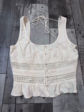 MABL Ivory  Women's Cropped Tank Top Blouse Babydoll Peplum Lace Small